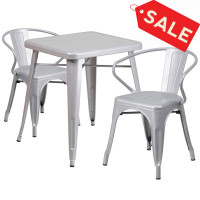 Flash Furniture CH-31330-2-70-SIL-GG Metal Table Set in Silver